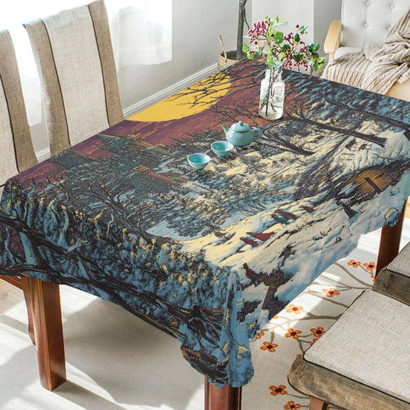 WOBOGO Winter Evening Sunset Square Tablecloth 54×54in Polyester Fabric Tablecloth Washable Dust Resistant Wrinkle Resistant