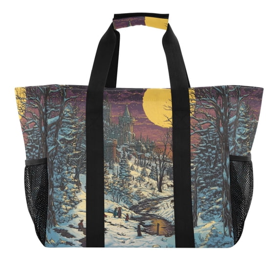 WOBOGO Winter Evening Sunset Tote Shopping Bag Reusable Heavy Duty Durable Foldable Washable 15.4×12.8×9.8in