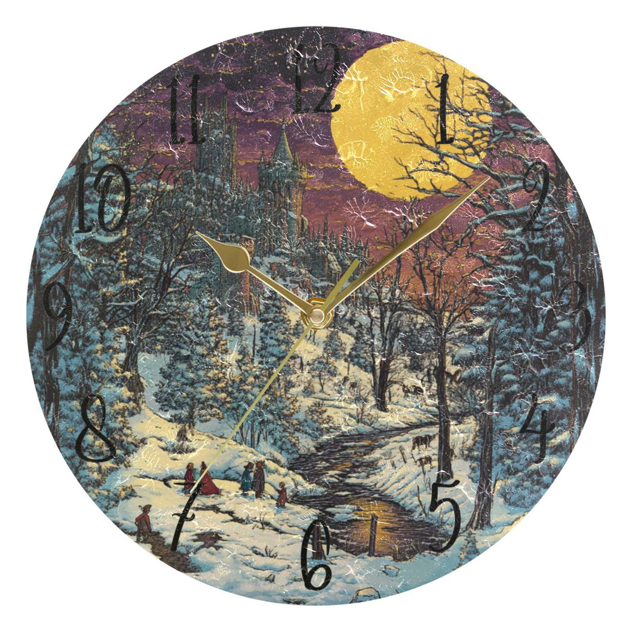WOBOGO Winter Evening Sunset Wall Clock 10in Silent Mechanism Battery ...