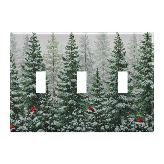 WOBOGO Winter Green Pine Tree 3-hole Switch Plates PC Flame Retardant Plastic Material Glossy Finish Smooth Touch 6.37x4.48x0.27in