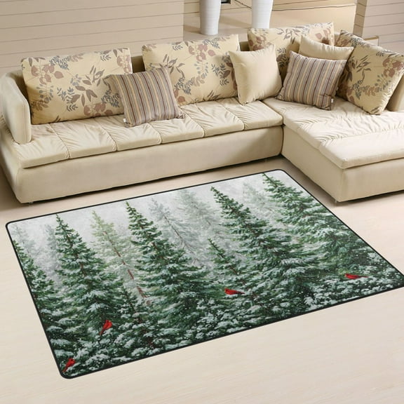 WOBOGO Winter Green Pine Tree Carpet Non-Slip Rugs Soft Doormat 31×20in Living Dining Room Bedroom Decorative