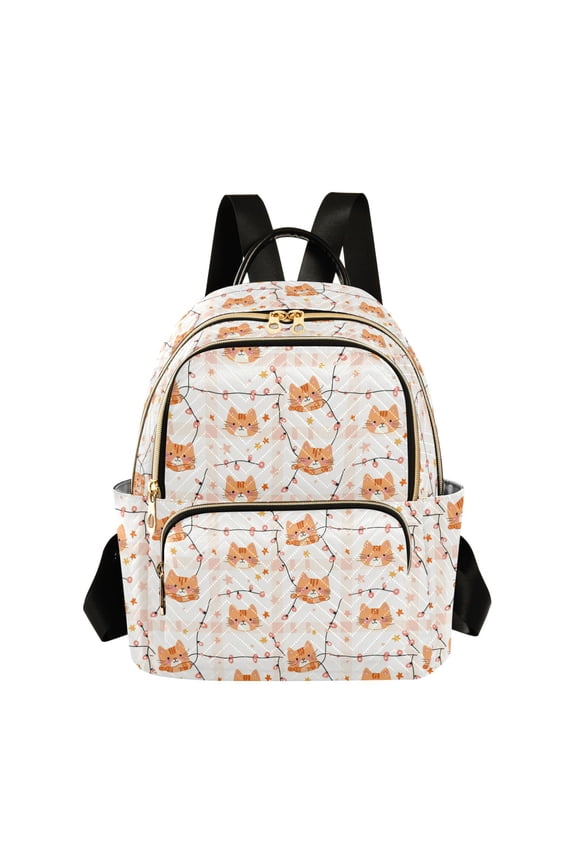 Winter Orange Cat Backpack Durable Lightweight Shoulder Bag Built-in Laptop Sleeve and Multiple Utility Compartments