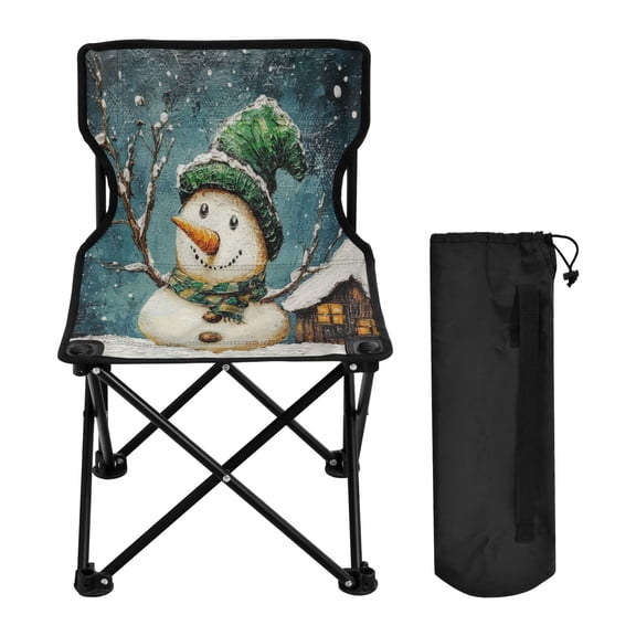 WOBOGO Winter Snowman Camping Chair Convenient Four Corner Backrest Folding Stool Can Hold Up to 220lbs