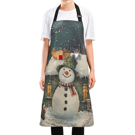 WOBOGO Winter Snowman Long Apron Waterdrop Resistant with 2 Pockets Cooking Kitchen Chef Apron for Women Men
