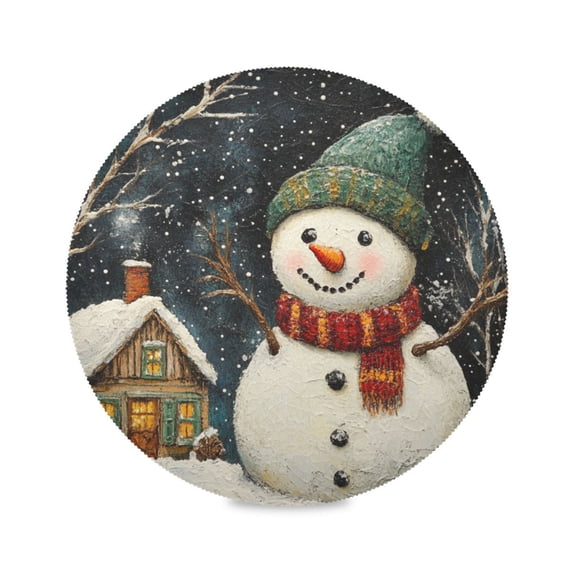 WOBOGO Winter Snowman Round Placemats Set of 1 Heat Resistant Washable Kitchen Table Decorations 15.4in