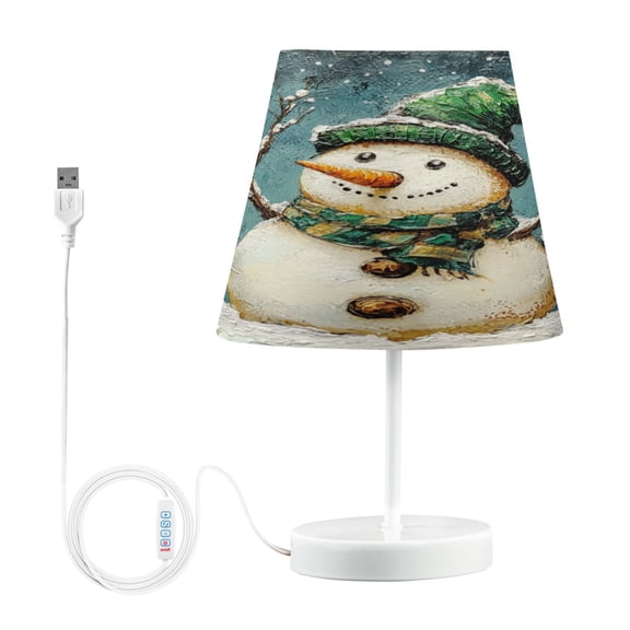WOBOGO Winter Snowman Table Lamps Bedroom 3-Speed Dimmable Farm Style with Fabric Shade for Reading and Home Office