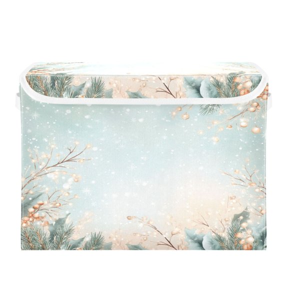 WOBOGO Winter Themed Pattern Large Collapsible Storage Box Flip Lid Fabric Decorative Organizer Container Basket with Handles 16.512.611.8in