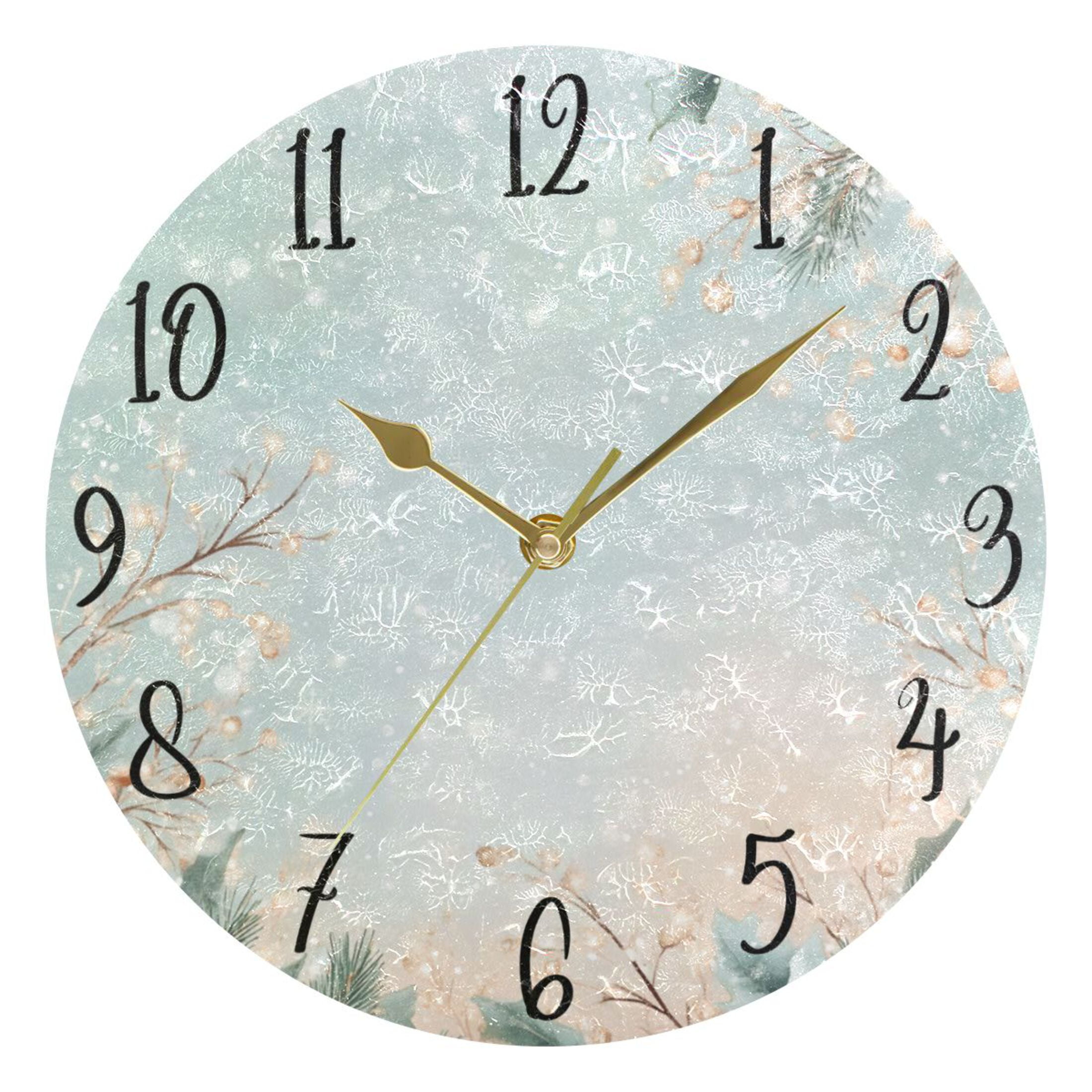 WOBOGO Winter Themed Pattern Wall Clock 10in Silent Mechanism Battery ...