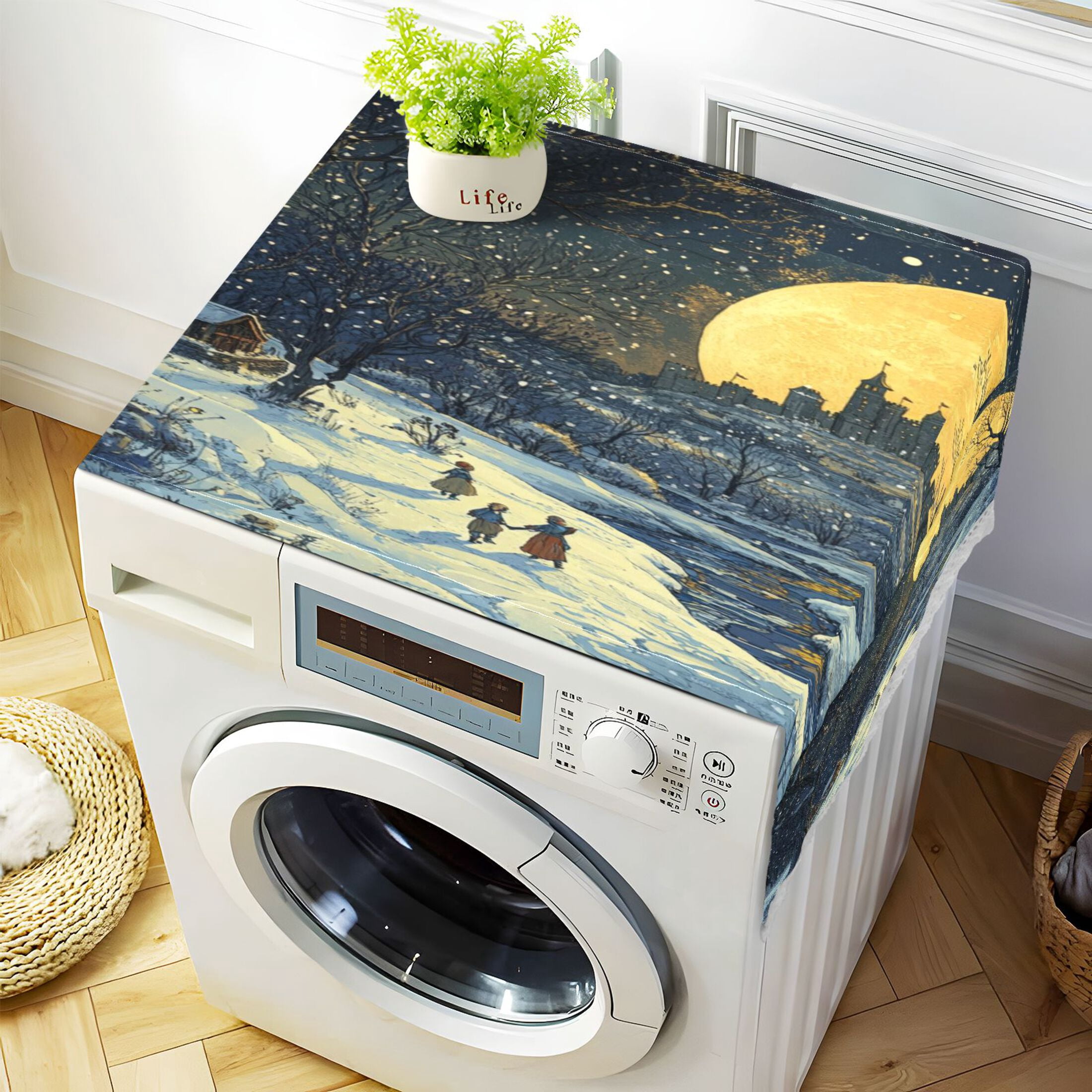 WOBOGO Winter Village Scenery Washing Machine Cloth Dryer Refrigerator Top Cover Protective Non-Slip Mat For Kitchen Laundry