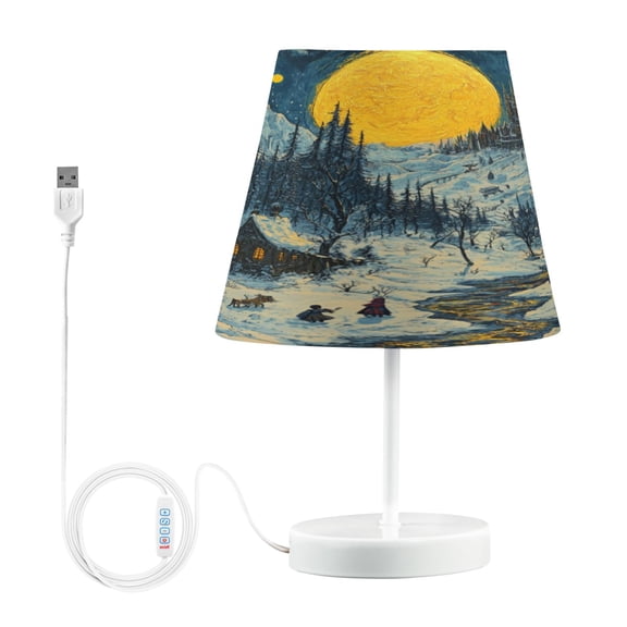 WOBOGO Winter Village View Table Lamps Bedroom 3-Speed Dimmable Farm Style with Fabric Shade for Reading and Home Office