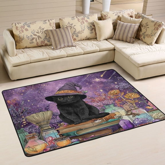 WOBOGO Witch Cat Carpet Non-Slip Rugs Soft Doormat 36×24in Living Dining Room Bedroom Decorative