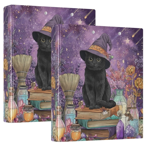 WOBOGO Witch Cat File Folders Extra Large Capacity to Hold 200 Sheets of Documents Hard Shell Ring Binder for School Home Office