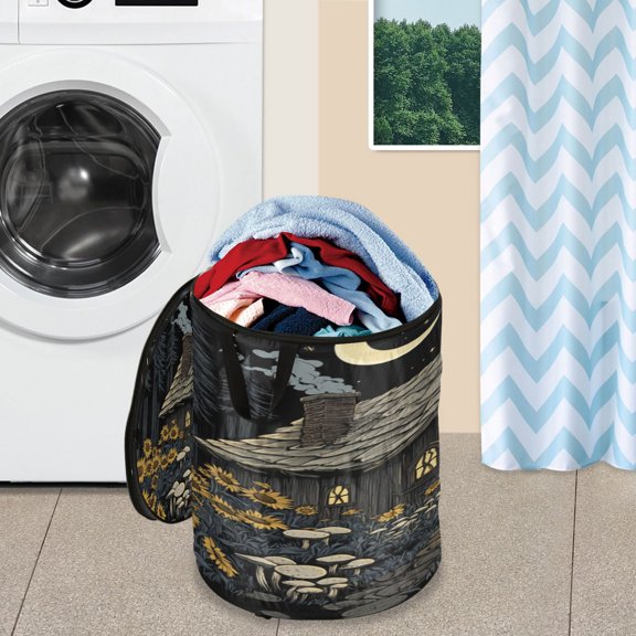 WOBOGO Witch Hut Foldable Laundry Baskets with Carry Handle Zipper Closure Travel Bathroom College Dorm Essentials
