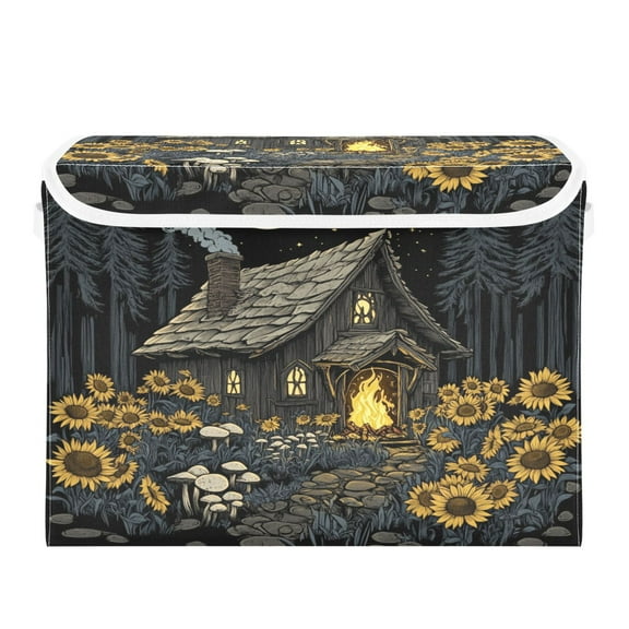 WOBOGO Witch Hut Large Collapsible Storage Box Flip Lid Fabric Decorative Organizer Container Basket with Handles 16.512.611.8in