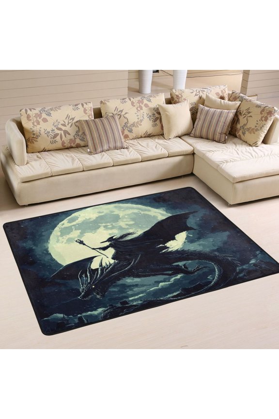 Witch and Black Dragon Carpet Non-Slip Rugs Soft Doormat 36×24in Living Dining Room Bedroom Decorative