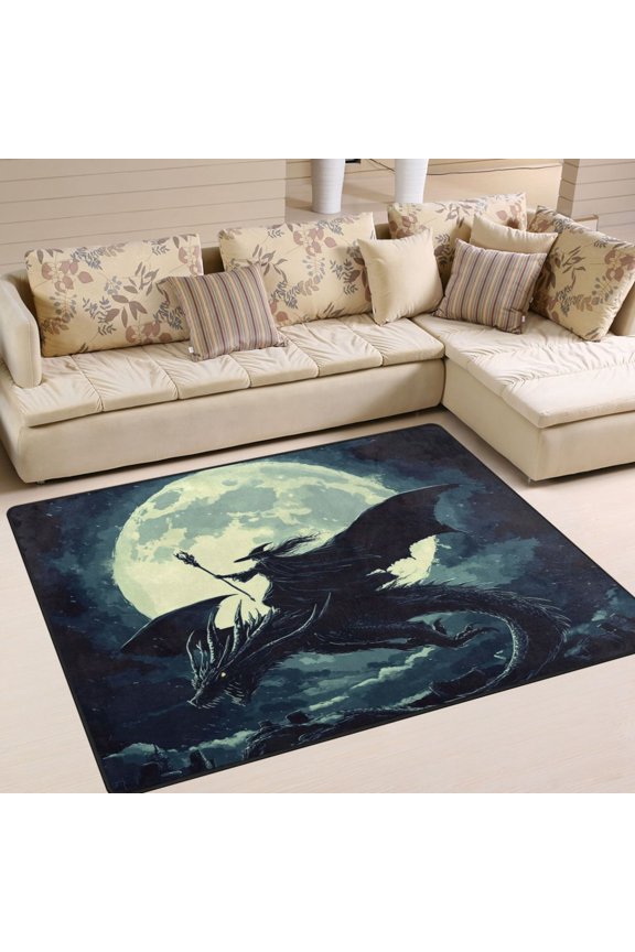 Witch and Black Dragon Carpet Non-Slip Rugs Soft Doormat 63×48in Living Dining Room Bedroom Decorative