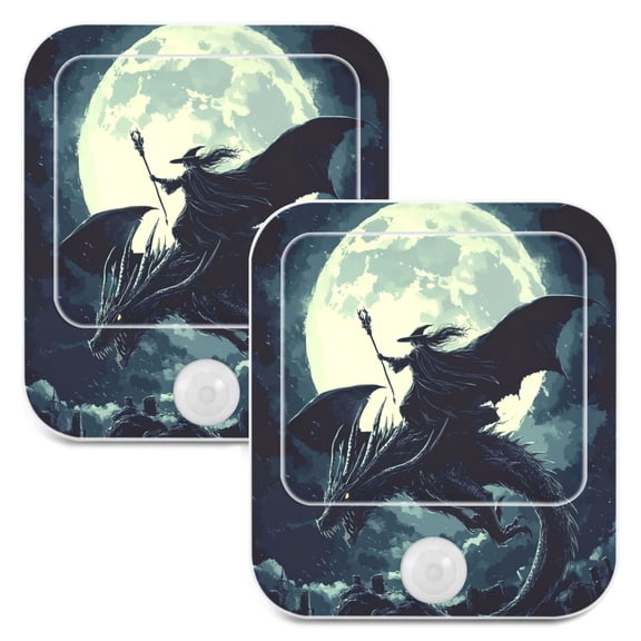 WOBOGO Witch and Black Dragon Night Light Lamp with Smart Sensor Dusk to Dawn Sensor 0.6W Plug-in 2-Pack
