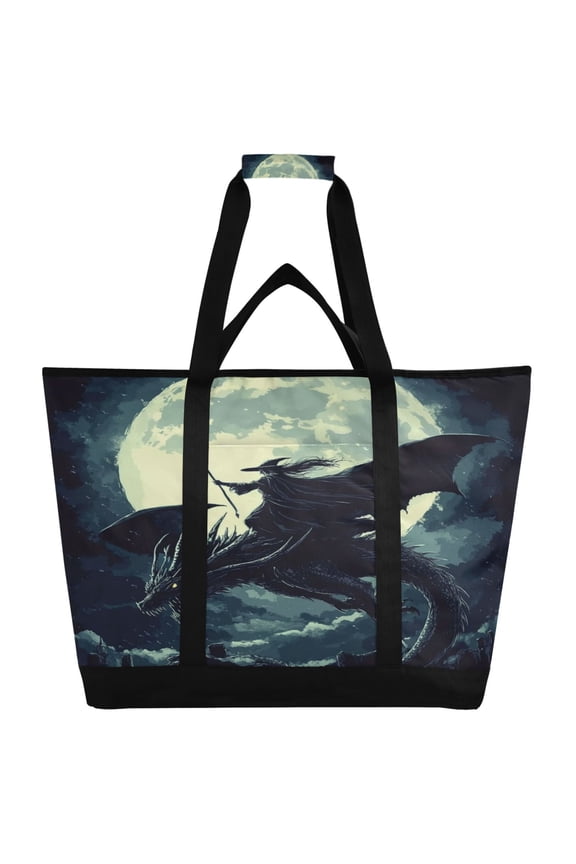 Witch and Black Dragon Tote Cooler Bag Fold Flat Insulated Shopping Bag With Zipper For Work Picnic Beach Use 186.724in