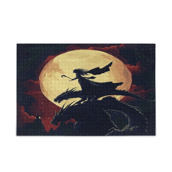WOBOGO Witch and Black Dragons Puzzle Challenge 500 Piece Jigsaw Suitable for Game Night Finished Size 20.5 x 14.9in