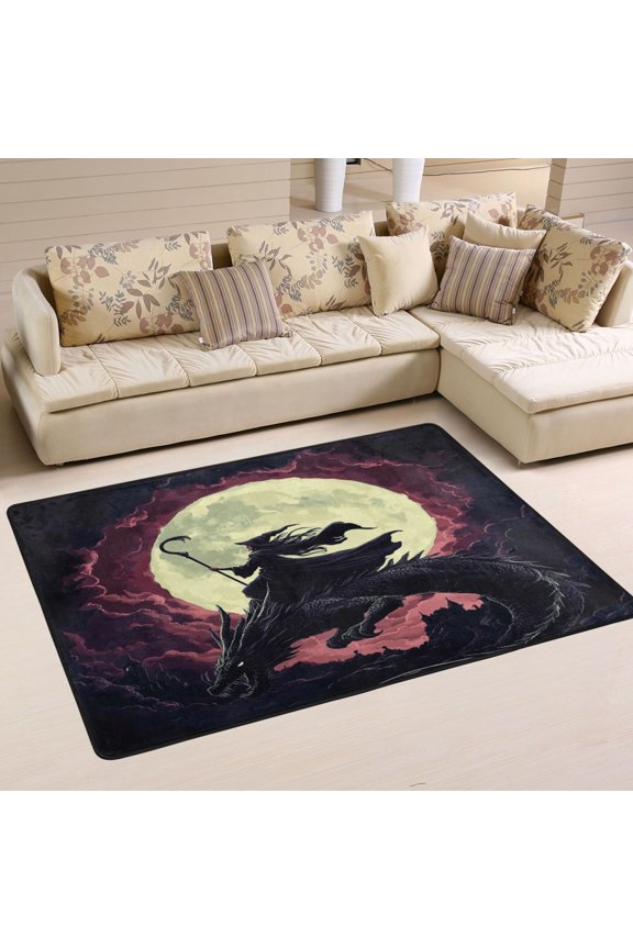 Witches and Black Dragon Carpet Non-Slip Rugs Soft Doormat 36×24in Living Dining Room Bedroom Decorative