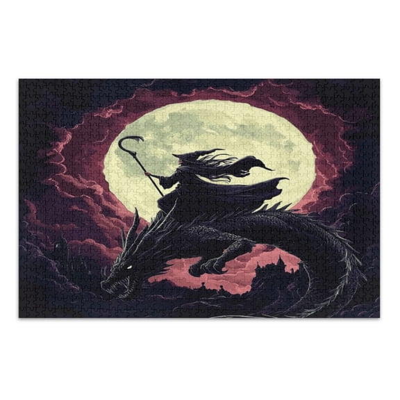 WOBOGO Witches and Black Dragon Jigsaw Puzzle Challenge 500 Piece Jigsaw Suitable for Game Night Finished Size 20.5 x 14.9in