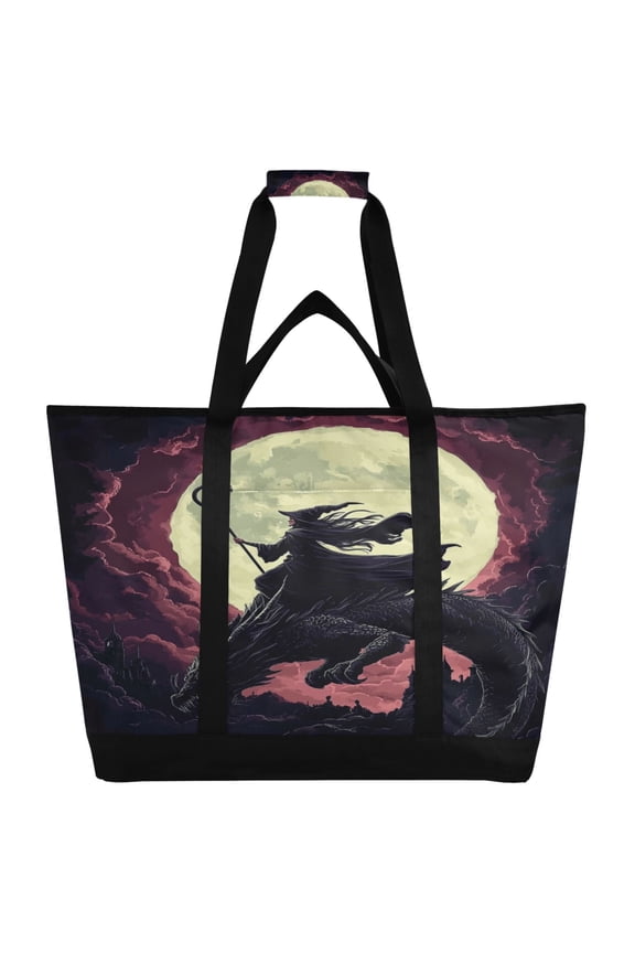 Witches and Black Dragon Tote Cooler Bag Fold Flat Insulated Shopping Bag With Zipper For Work Picnic Beach Use 186.724in