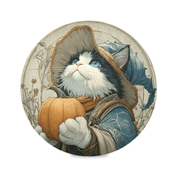 WOBOGO Wizard Cat Round Placemats Set of 1 Heat Resistant Washable Kitchen Table Decorations 15.4in