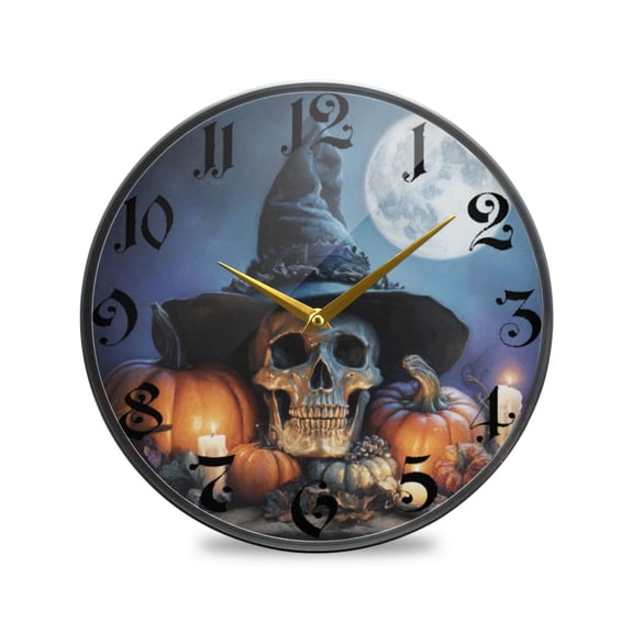 WOBOGO Wizard Hat Skull Acrylic Wall Clock Battery Operated 11.9in Silent No Tick Bedroom Living Room Office Classroom Decoration