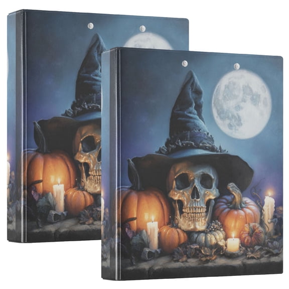 WOBOGO Wizard Hat Skull File Folders Extra Large Capacity to Hold 200 Sheets of Documents Hard Shell Ring Binder for School Home Office