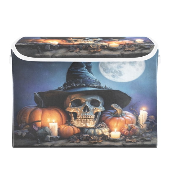 WOBOGO Wizard Hat Skull Large Collapsible Storage Box Flip Lid Fabric Decorative Organizer Container Basket with Handles 16.512.611.8in
