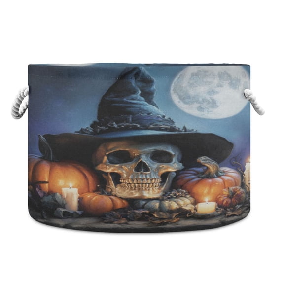 WOBOGO Wizard Hat Skull Toy Storage Basket 2014in Canvas Laundry Hamper for Living Room Kids Room Bathroom Organizer