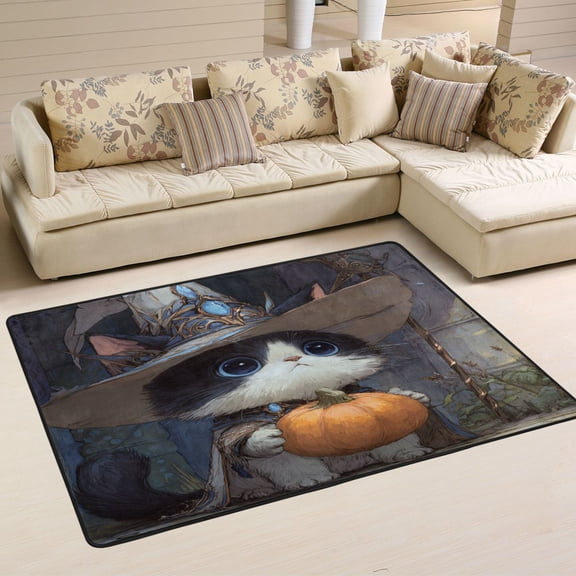 WOBOGO Wizard Kitten Carpet Non-Slip Rugs Soft Doormat 36×24in Living Dining Room Bedroom Decorative