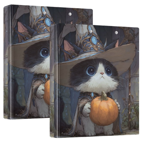 WOBOGO Wizard Kitten File Folders Extra Large Capacity to Hold 200 Sheets of Documents Hard Shell Ring Binder for School Home Office