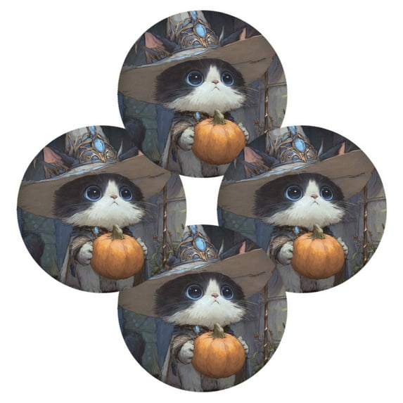 WOBOGO Wizard Kitten Round Placemats Set of 4 Heat Resistant Washable Kitchen Table Decorations 15.4in