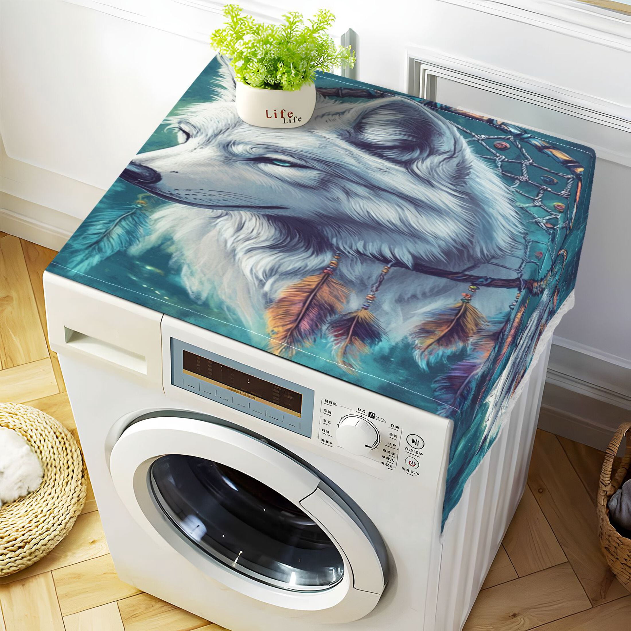 WOBOGO Wolf King Dreamcatcher Washing Machine Cloth Dryer Refrigerator Top Cover Protective Non-Slip Mat For Kitchen Laundry