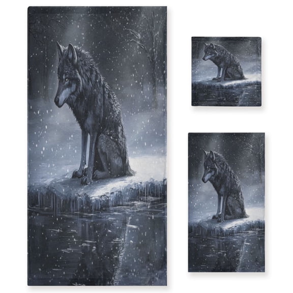 WOBOGO Wolf King in The Snow Ultra Soft 3 Pack Cotton Towel Set Includes 60 x 30in Bath Towel 28 x 16in Face Towel and 13 x 13in Small Square Towel for Everyday Use Lightweight and Compact