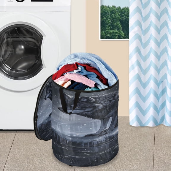 WOBOGO Wolf King in The Snow Foldable Laundry Baskets with Carry Handle Zipper Closure Travel Bathroom College Dorm Essentials