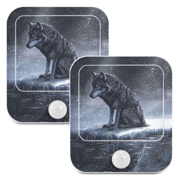 WOBOGO Wolf King in The Snow Night Light Lamp with Smart Sensor Dusk to Dawn Sensor 0.6W Plug-in 2-Pack