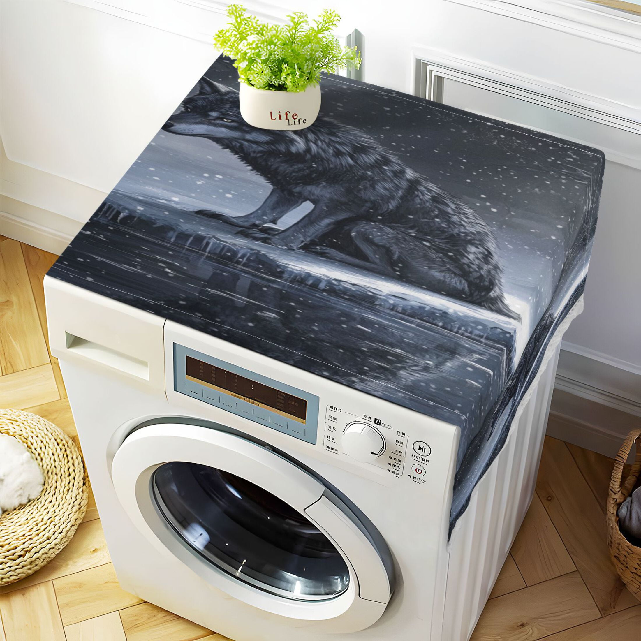WOBOGO Wolf King in The Snow Washing Machine Cloth Dryer Refrigerator Top Cover Protective Non-Slip Mat For Kitchen Laundry