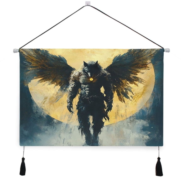 WOBOGO Wolf Man As An Angel Living Room Canvas Wall Art Bedroom Study Framed Canvas Print Artwork Home Office Decorations 24.516.7in