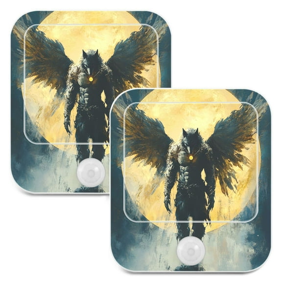 WOBOGO Wolf Man As An Angel Night Light Lamp with Smart Sensor Dusk to Dawn Sensor 0.6W Plug-in 2-Pack