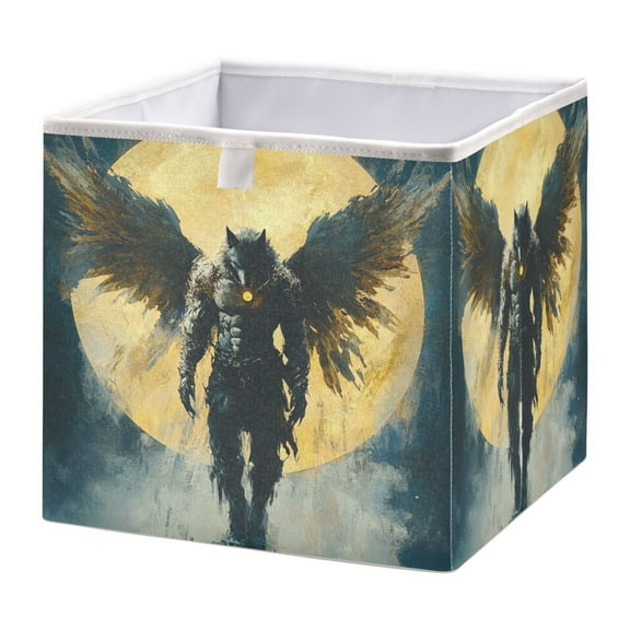 WOBOGO Wolf Man As An Angel Storage Basket Foldable Easy to Clean Durable with Hollow Support Plate with Handle 15.75×10.63×6.96 in