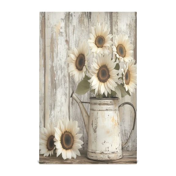 WOBOGO Wooden White Sunflower Kitchen Towel 1 Piece Large Cotton Dishcloth Premium Absorbency Set with Hanging Loop