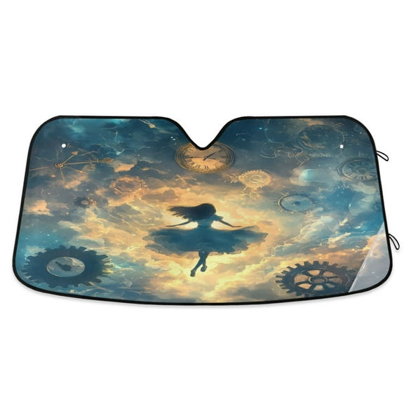 WOBOGO World Of Clocks Car Windshield Sunshades Autopilot Lightweight Accordion Sun Visor 53×23.5in