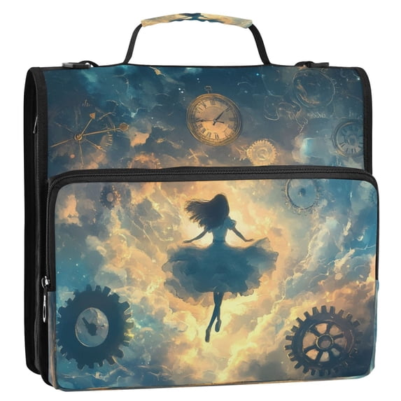 WOBOGO World Of Clocks Ring Binder Bag 1.5in Folder Organizer with Shoulder Strap for 13Inch Laptop and 500 Sheets of Paper