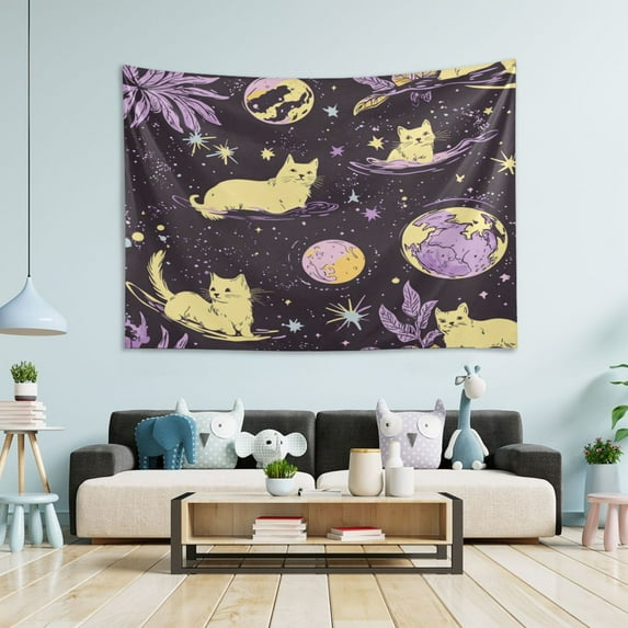 WOBOGO Yellow Cats Artistic Pattern Tapestry 60×51in Home Living Room Bedroom Wall Hanging Ornaments