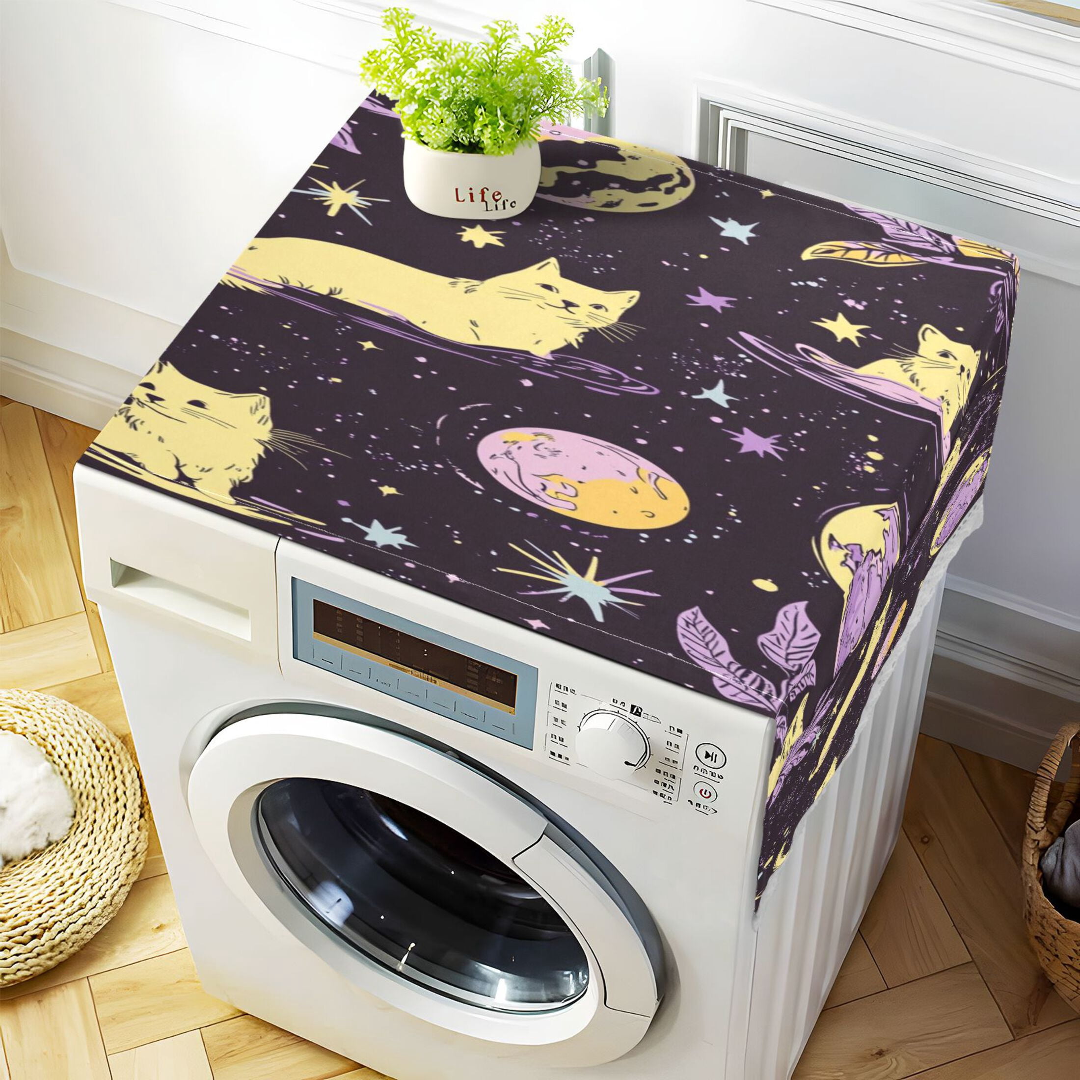 WOBOGO Yellow Cats Artistic Pattern Washing Machine Cloth Dryer Refrigerator Top Cover Protective Non-Slip Mat For Kitchen Laundry