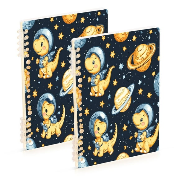 WOBOGO Yellow Dinosaur Space Pattern Notebook College Horizontal Grid Paper Ink Spill Resistant Water Resistant Cover 8.3x5.7x0.4in