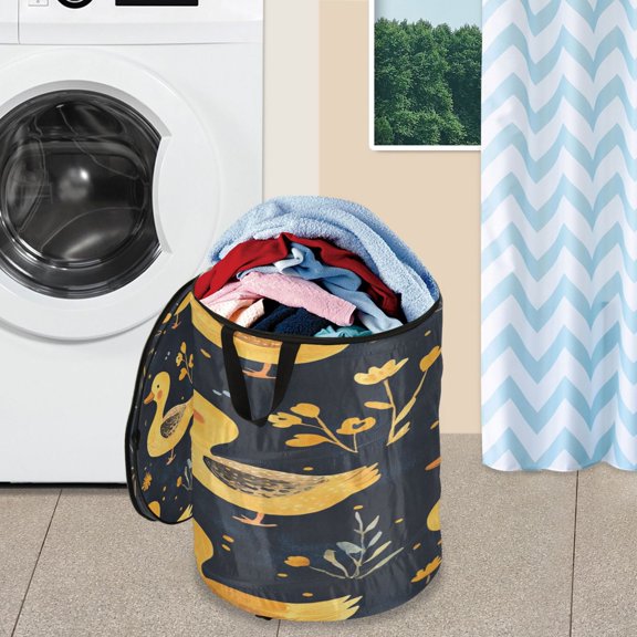 WOBOGO Yellow Ducks Foldable Laundry Baskets with Carry Handle Zipper Closure Travel Bathroom College Dorm Essentials