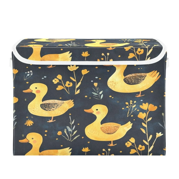 WOBOGO Yellow Ducks Large Collapsible Storage Box Flip Lid Fabric Decorative Organizer Container Basket with Handles 16.512.611.8in